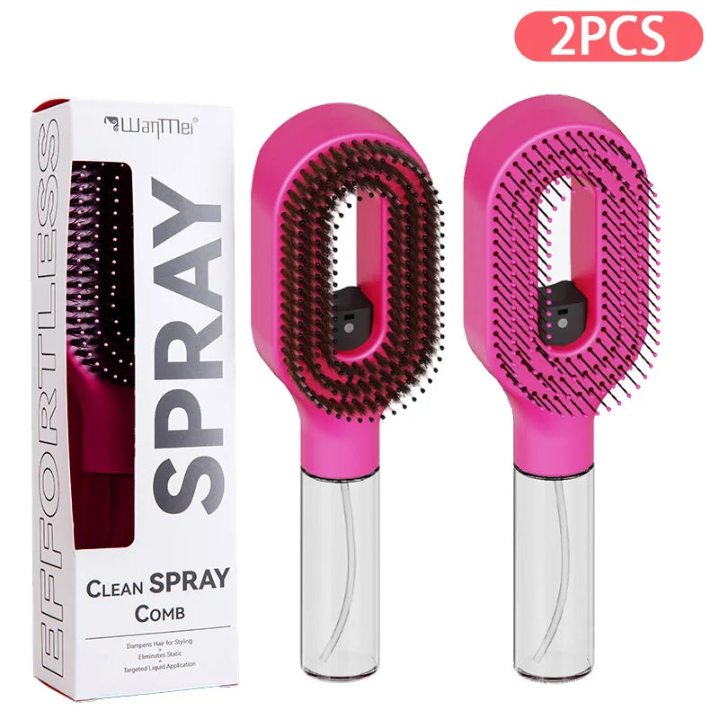 2Pcs/Set 2-in-1 Multi-functional Spray Bottle Comb Anti-static wet Dry Scalp Massage Bristle Comb,Salon Fluffy Modeling Comb