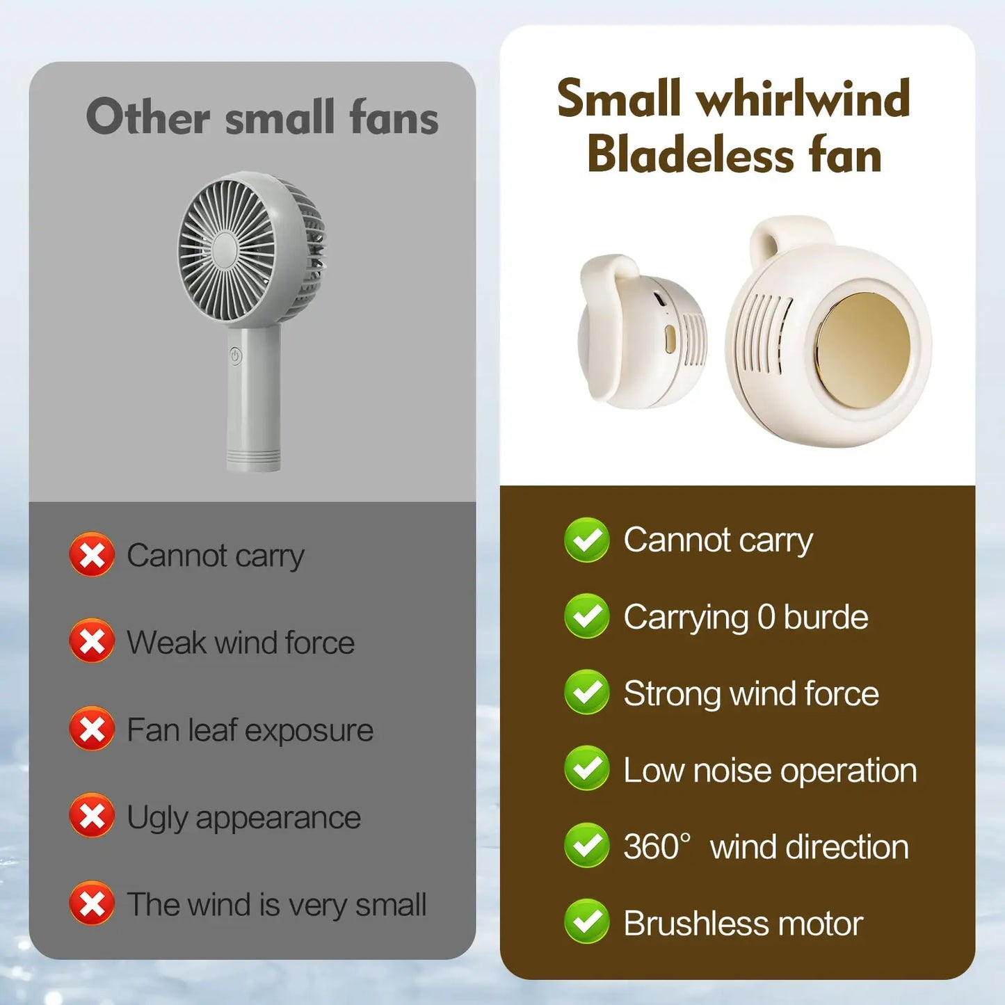 Clip On Waist Mini Bladeless Fan Portable Hands Free Silent 3 Speed Cooling for Outdoor Camping Hiking Office