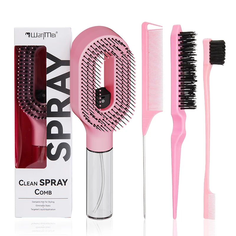 4-Piece 2-in-1 Detangling & Hydration Styling Set:Massage Comb Curved Rat Tail Comb Edge Control Brush - Perfect for Salon