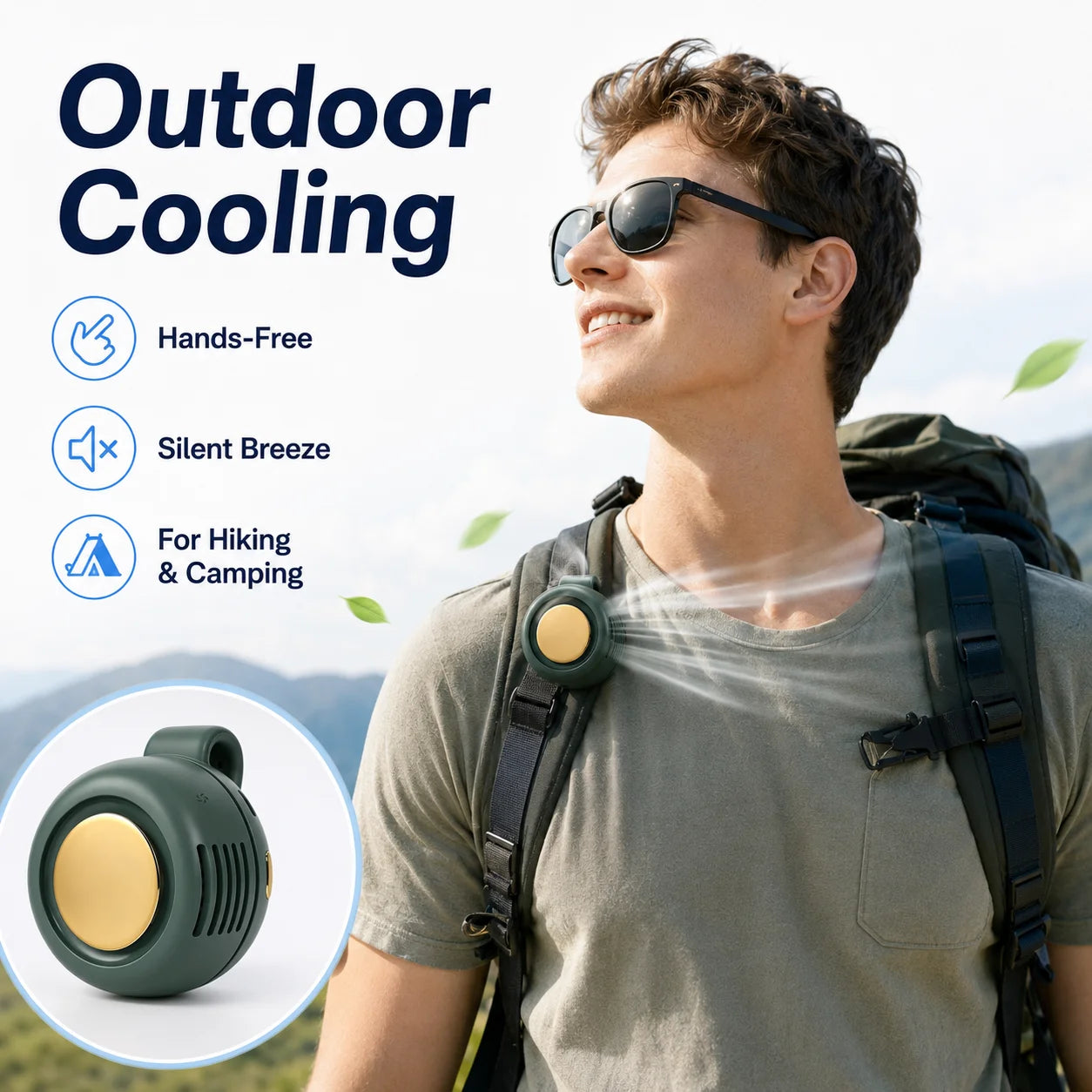 Clip On Waist Mini Bladeless Fan Portable Hands Free Silent 3 Speed Cooling for Outdoor Camping Hiking Office