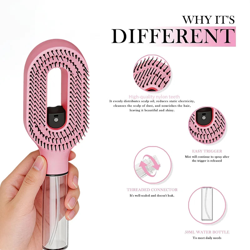 2Pcs/Set 2-in-1 Multi-functional Spray Bottle Comb Anti-static wet Dry Scalp Massage Bristle Comb,Salon Fluffy Modeling Comb