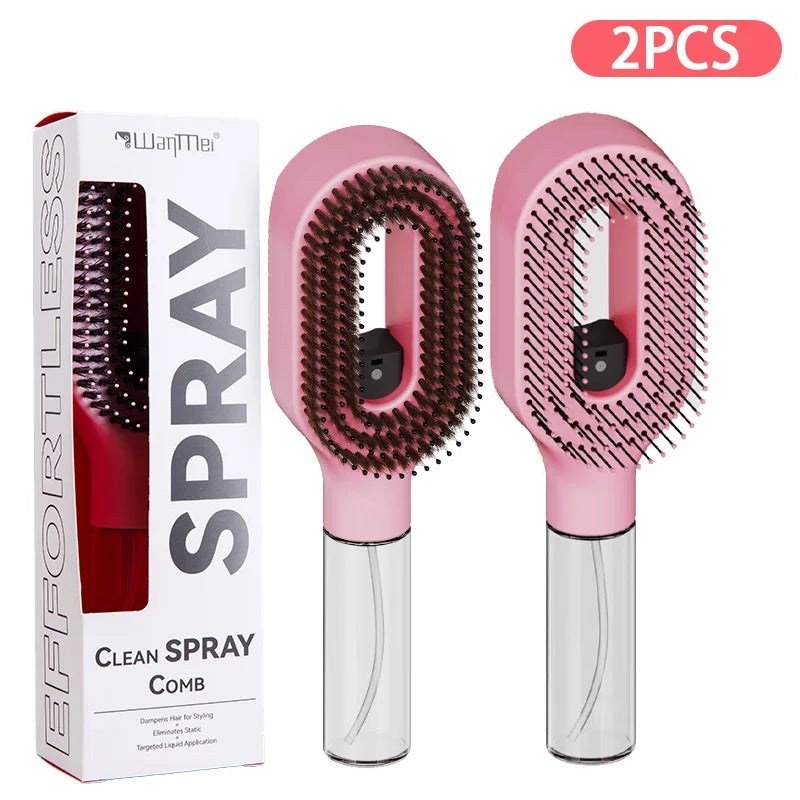 2Pcs/Set 2-in-1 Multi-functional Spray Bottle Comb Anti-static wet Dry Scalp Massage Bristle Comb,Salon Fluffy Modeling Comb