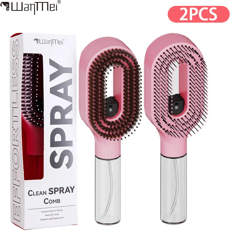 2Pcs/Set 2-in-1 Multi-functional Spray Bottle Comb Anti-static wet Dry Scalp Massage Bristle Comb,Salon Fluffy Modeling Comb