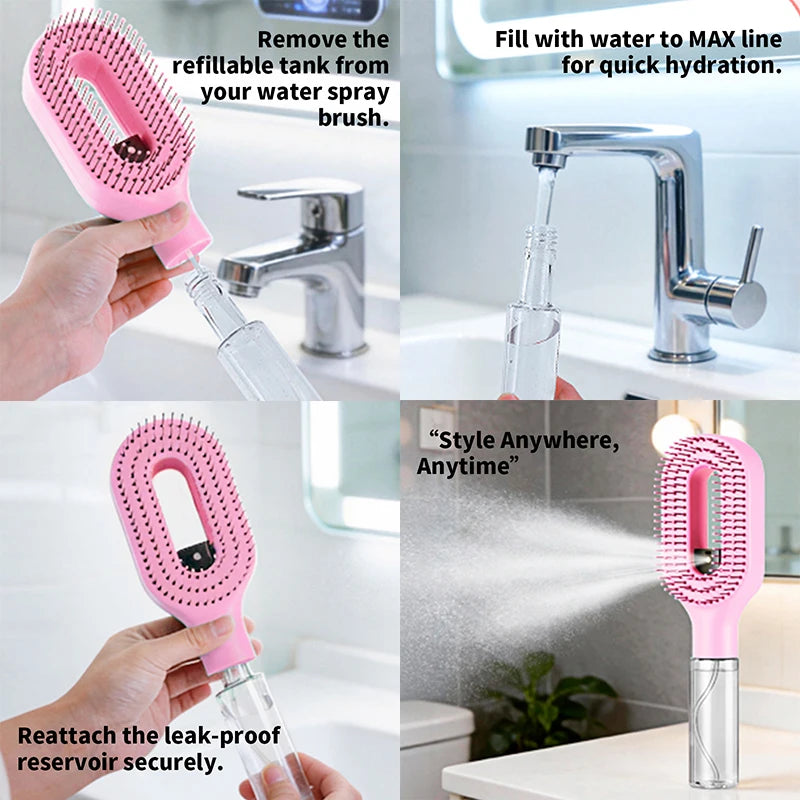 2Pcs/Set 2-in-1 Multi-functional Spray Bottle Comb Anti-static wet Dry Scalp Massage Bristle Comb,Salon Fluffy Modeling Comb