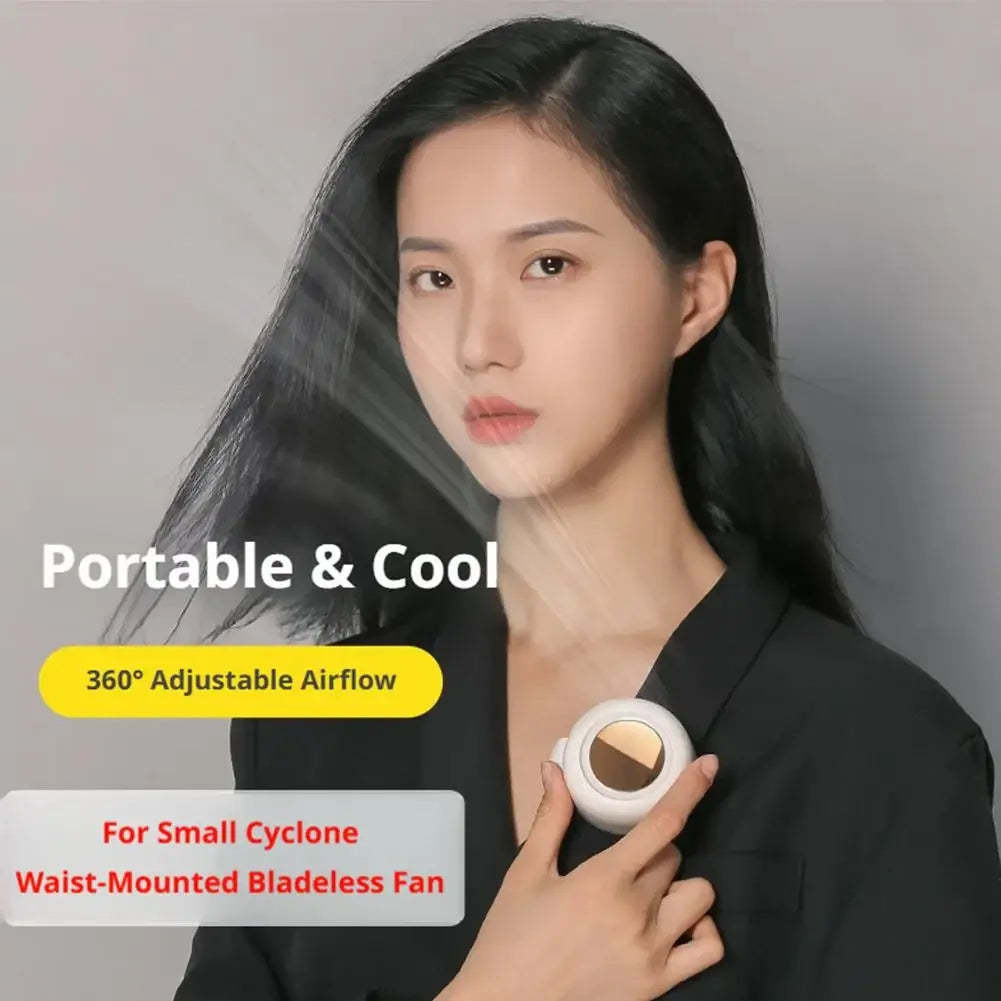 Clip On Waist Mini Bladeless Fan Portable Hands Free Silent 3 Speed Cooling for Outdoor Camping Hiking Office
