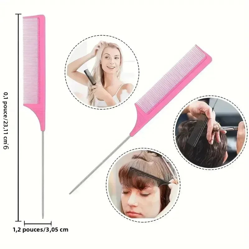 4-Piece 2-in-1 Detangling & Hydration Styling Set:Massage Comb Curved Rat Tail Comb Edge Control Brush - Perfect for Salon