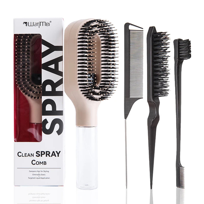 4-Piece 2-in-1 Detangling & Hydration Styling Set:Massage Comb Curved Rat Tail Comb Edge Control Brush - Perfect for Salon