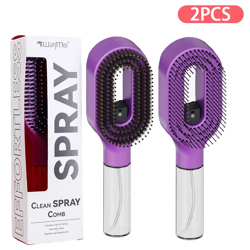 2Pcs/Set 2-in-1 Multi-functional Spray Bottle Comb Anti-static wet Dry Scalp Massage Bristle Comb,Salon Fluffy Modeling Comb